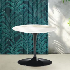 Tavolino Tulip Saarinen H 39 cm in Ceramica Florim Calacatta Gold Lucido - Scarlet