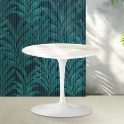 Tavolino Tulip Saarinen H 39 cm in Ceramica Florim Calacatta Gold Lucido - Scarlet