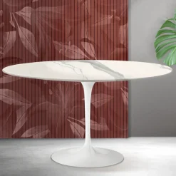 Tavolino Tulip Saarinen H 41 cm in Ceramica Florim Statuario Opaco - Scarlet