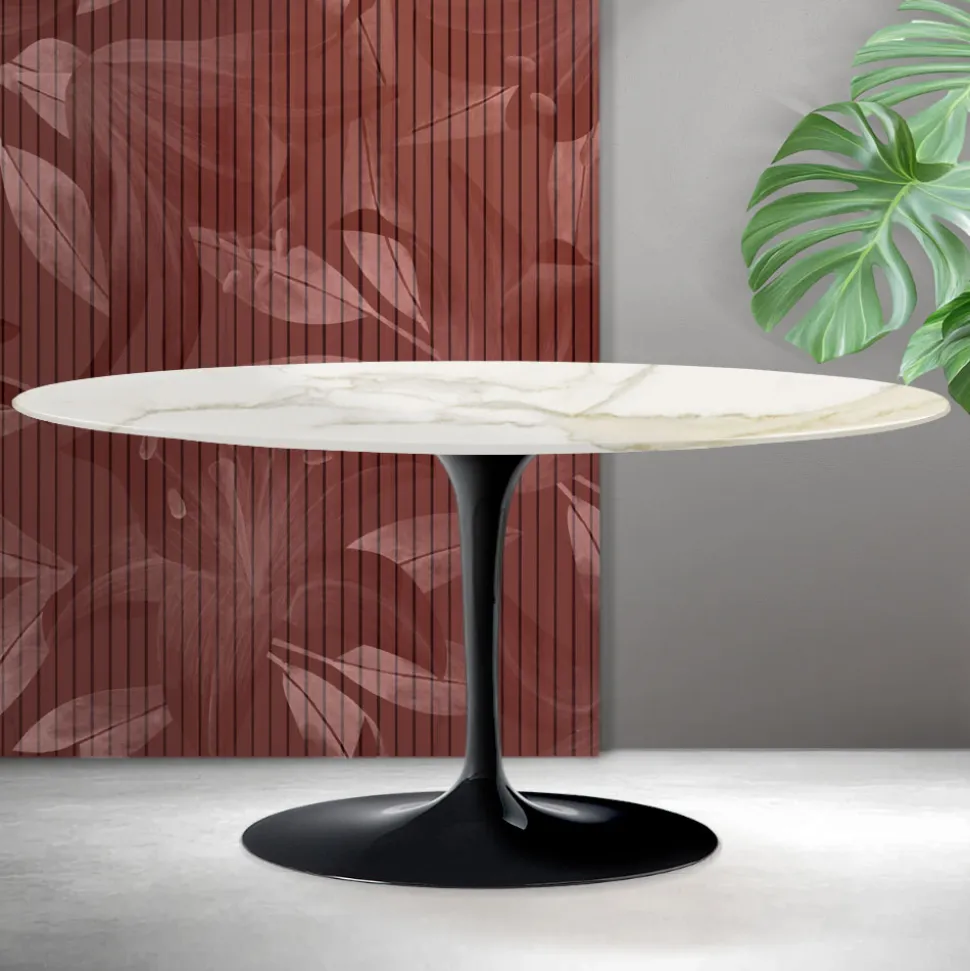 Tavolino Tulip Saarinen H 41 cm in Ceramica Florim Calacatta Gold Opaco - Scarlet