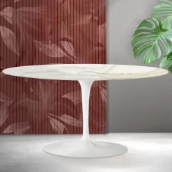 Tavolino Tulip Saarinen H 41 cm in Ceramica Florim Calacatta Gold Opaco - Scarlet