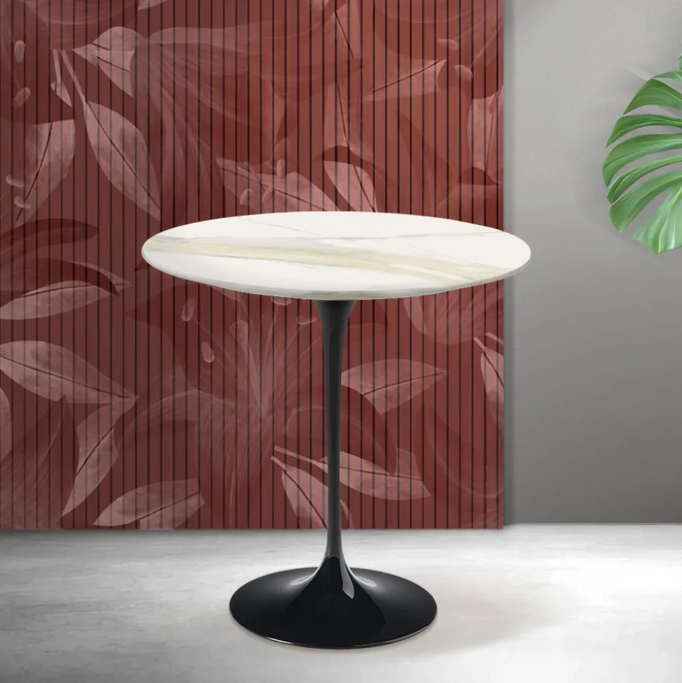 Tavolino Tulip Saarinen H 52 cm in Ceramica Florim Calacatta Gold Opaco - Scarlet