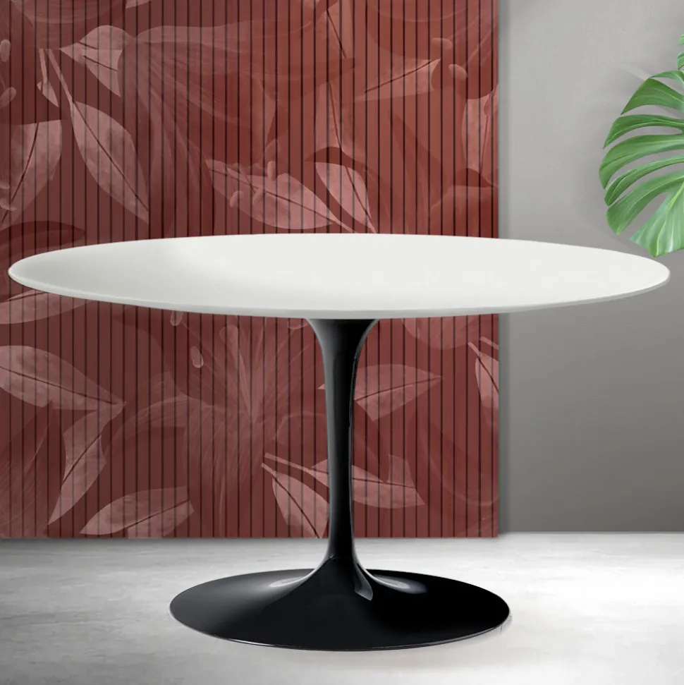 Tavolino Tulip Saarinen H 41 cm in Ceramica Florim Bianca Opaca - Scarlet