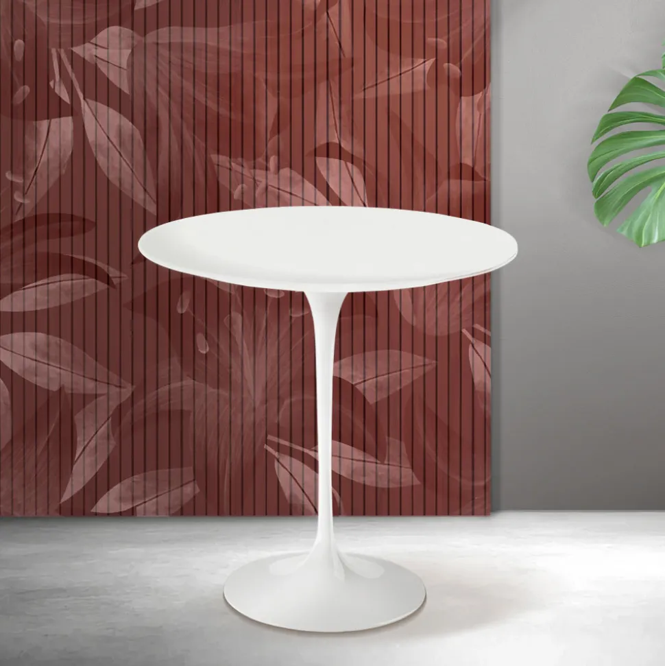 Tavolino Tulip Saarinen H 52 cm in Ceramica Florim Bianca Opaca - Scarlet