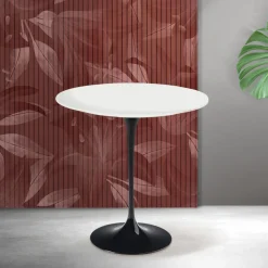 Tavolino Tulip Saarinen H 52 cm in Ceramica Florim Bianca Opaca - Scarlet