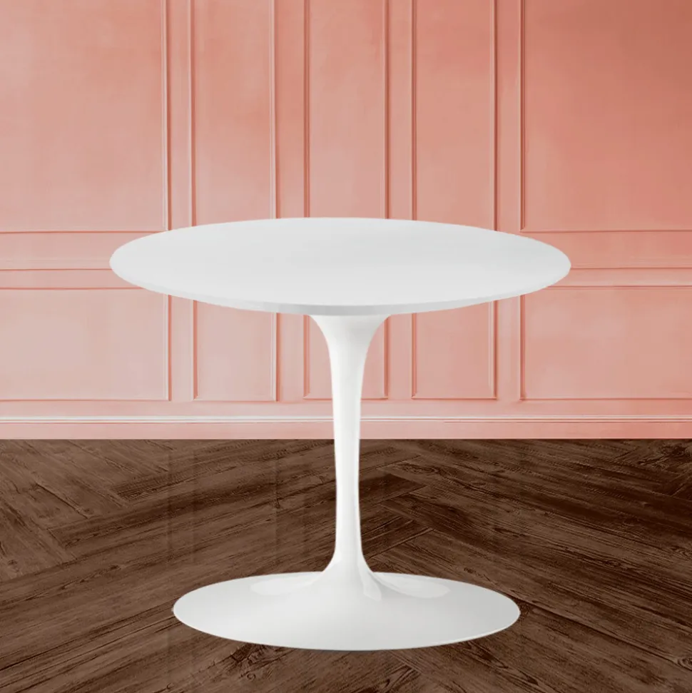 Tavolino Tulip Saarinen H 41 con Piano in Laminato Liquido Bianco Made in Italy - Scarlet