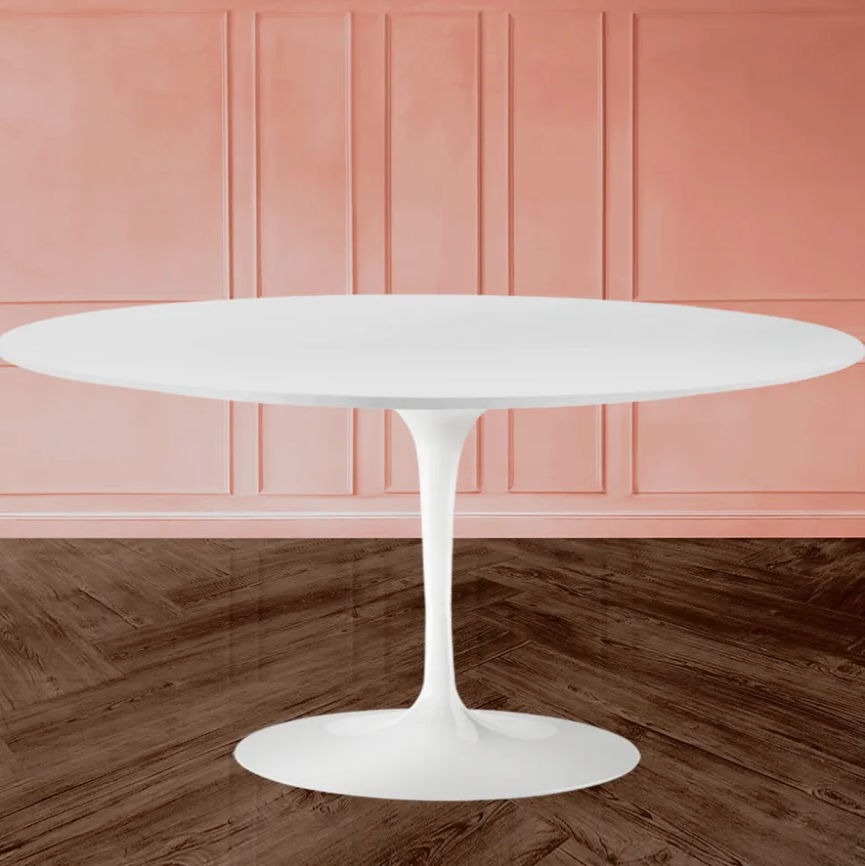 Tavolino Tulip Saarinen H 41 in Laminato Liquido Ovale Bianco Made in Italy - Scarlet