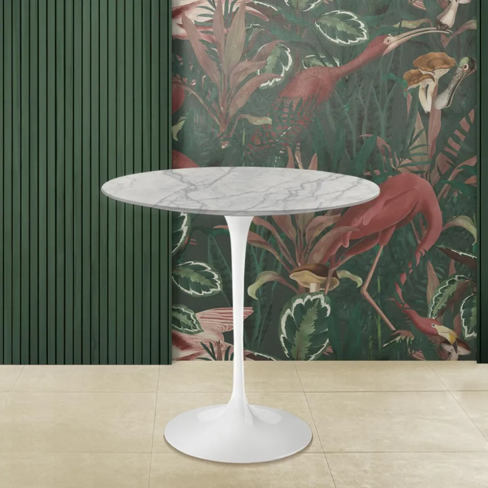 Tavolino Tulip Saarinen H 52 Ovale in Marmo di Carrara Statuarietto Made in Italy - Scarlet