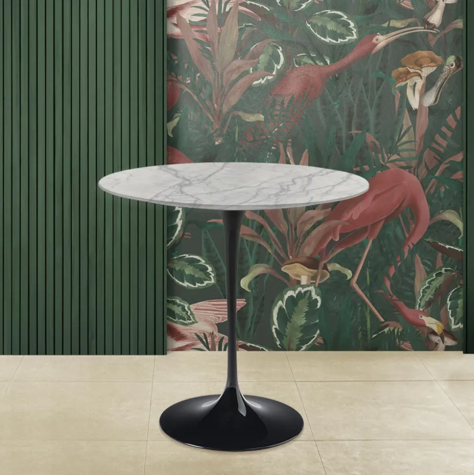 Tavolino Tulip Saarinen H 52 Ovale in Marmo di Carrara Statuarietto Made in Italy - Scarlet