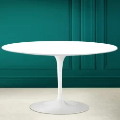 Tavolino Tulip Saarinen H 41 Ovale in Ceramica Bianco Assoluto Made in Italy - Scarlet