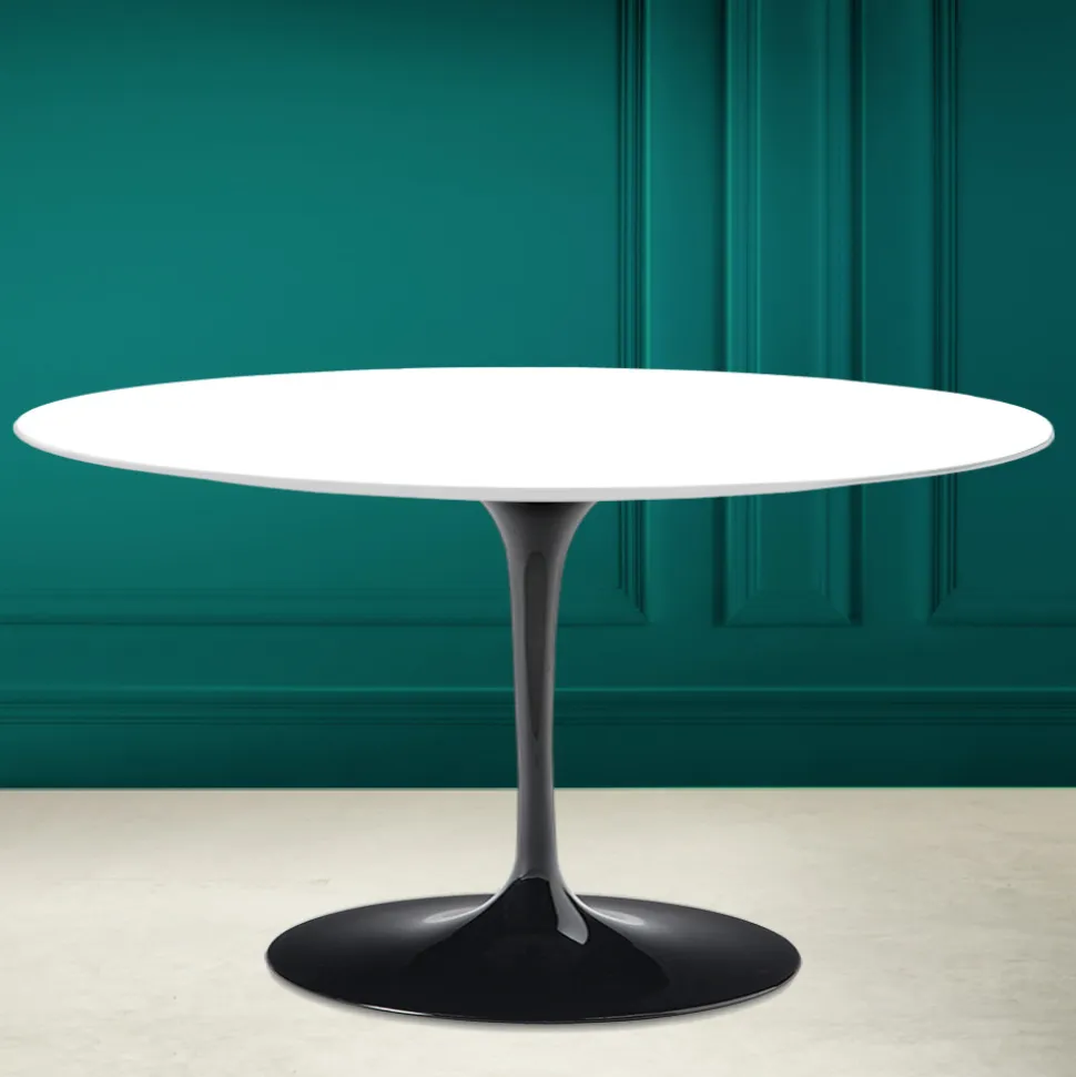 Tavolino Tulip Saarinen H 41 Ovale in Ceramica Bianco Assoluto Made in Italy - Scarlet