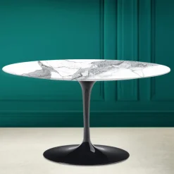 Tavolino Tulip Saarinen H 41 Ovale in Ceramica Statuario Altissimo Made in Italy - Scarlet