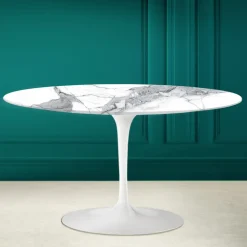 Tavolino Tulip Saarinen H 41 Ovale in Ceramica Statuario Altissimo Made in Italy - Scarlet
