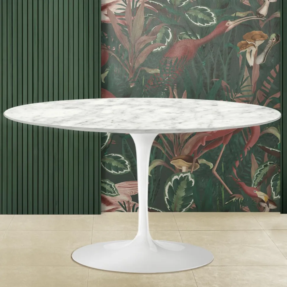 Tavolino Tulip Saarinen H 41 Ovale in Marmo di Carrara Made in Italy - Scarlet