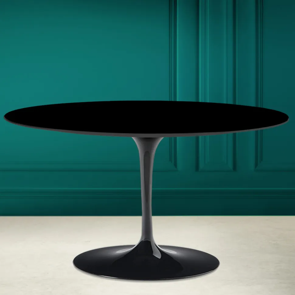 Tavolino Tulip Saarinen H 41 Ovale in Ceramica Nero Assoluto Made in Italy - Scarlet