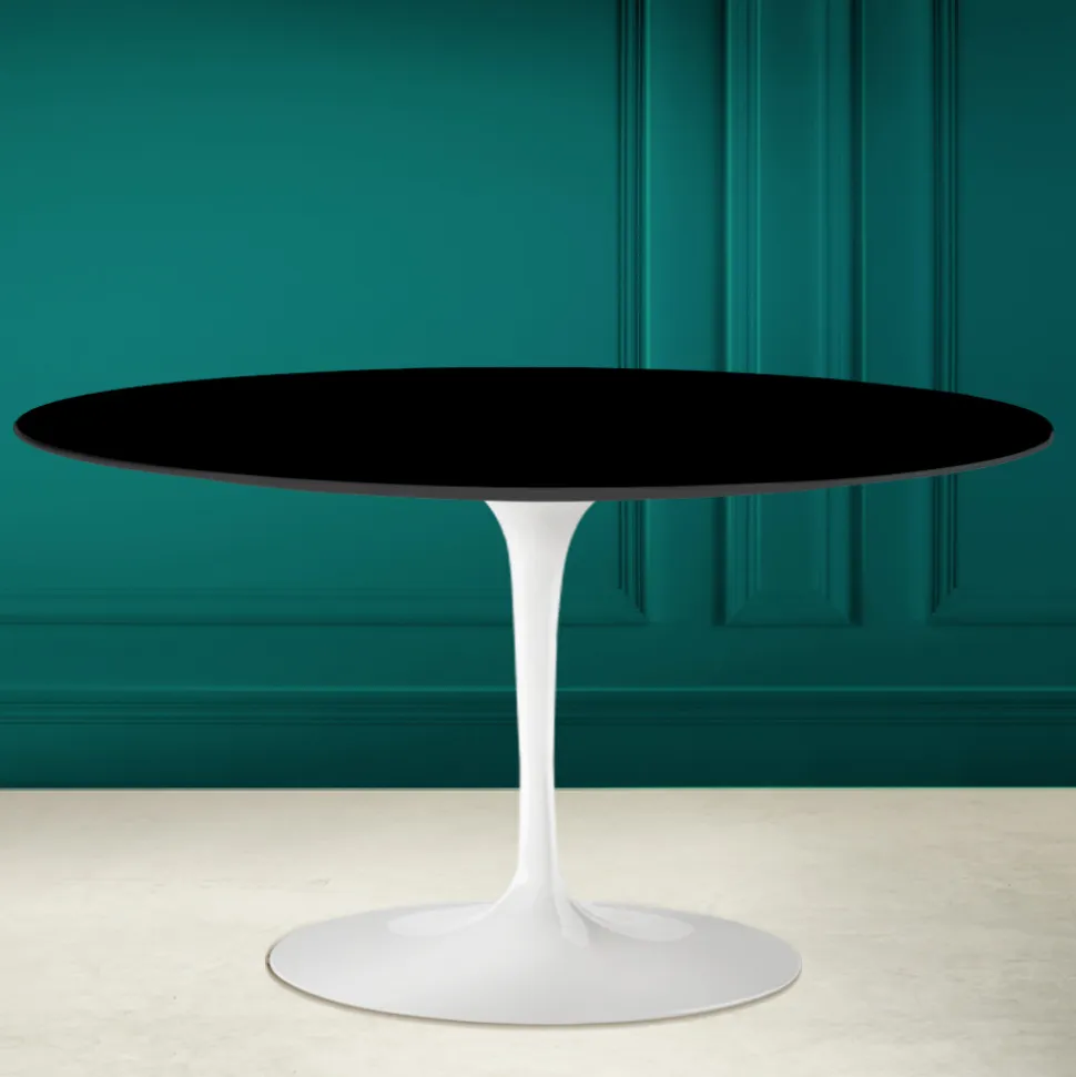 Tavolino Tulip Saarinen H 41 Ovale in Ceramica Nero Assoluto Made in Italy - Scarlet