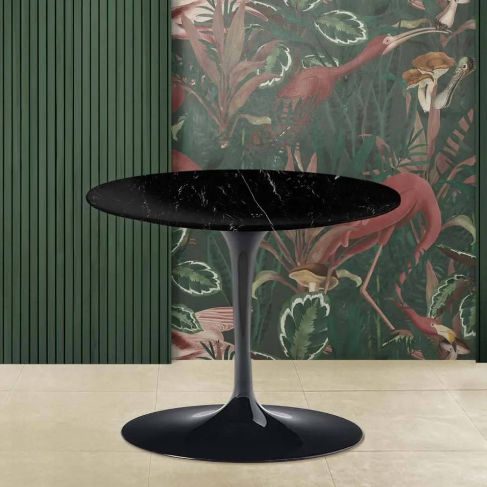 Tavolino Tulip Saarinen H 39 Rotondo in Marmo Nero Marquinia Made in Italy - Scarlet