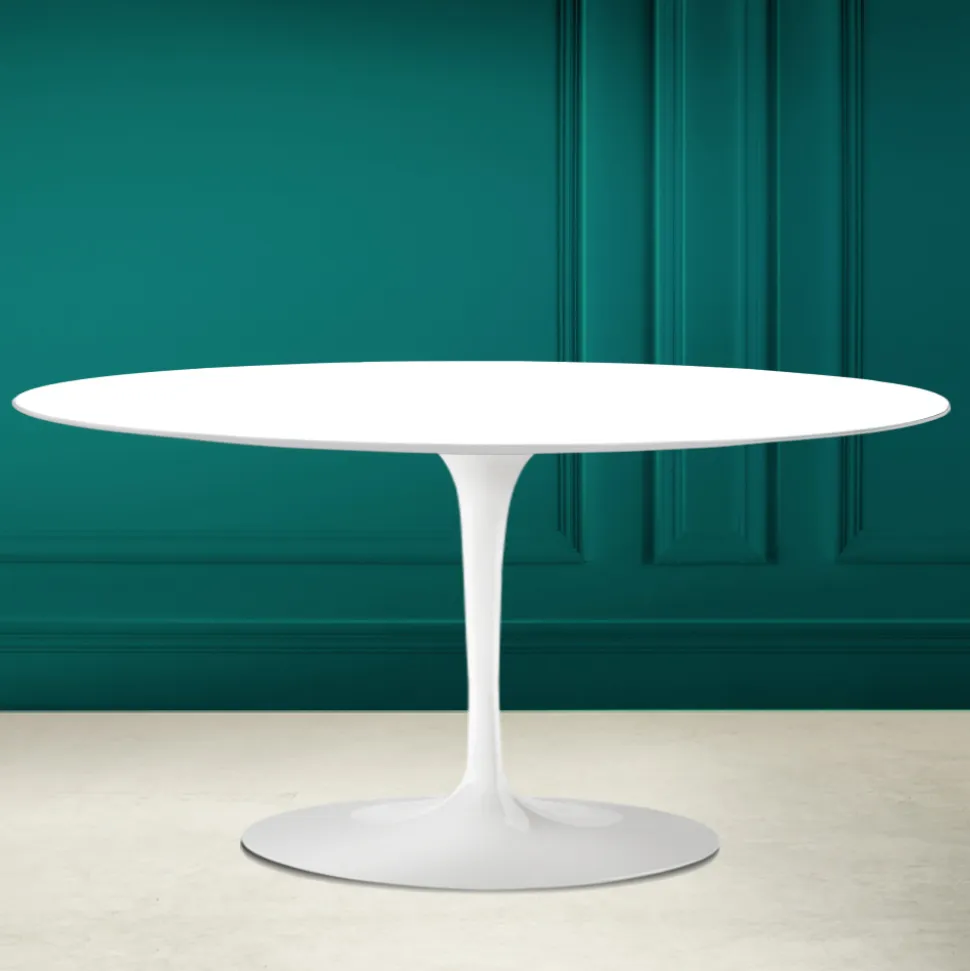 Tavolino Tulip Saarinen Ovale H 41 in Bianco Assoluto Made in Italy - Scarlet