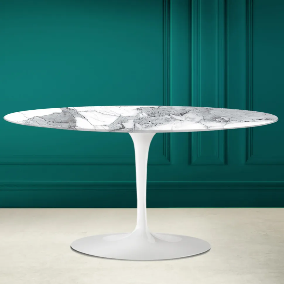Tavolino Tulip Saarinen Ovale H 41 in Statuario Altissimo Made in Italy - Scarlet