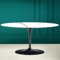 Tavolino Tulip Saarinen Ovale H 41 in Calacatta Michelangelo Made in Italy - Scarlet