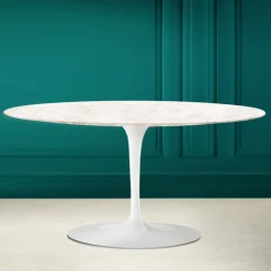 Tavolino Tulip Saarinen Ovale H 41 in Ceramica Diamond Cream Made in Italy - Scarlet