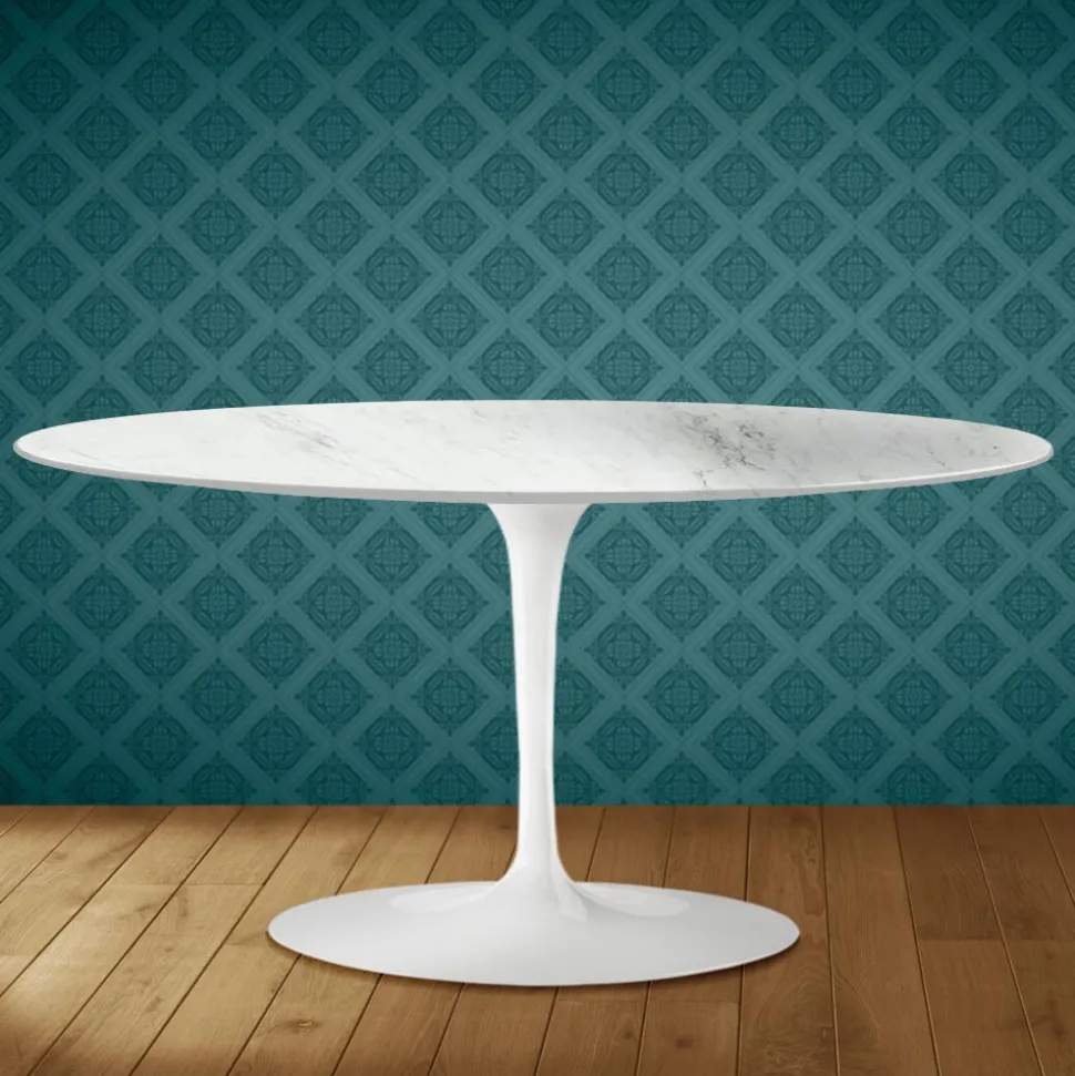 Tavolino Tulip Saarinen Ovale H 41 in Ceramica Salina Made in Italy - Scarlet