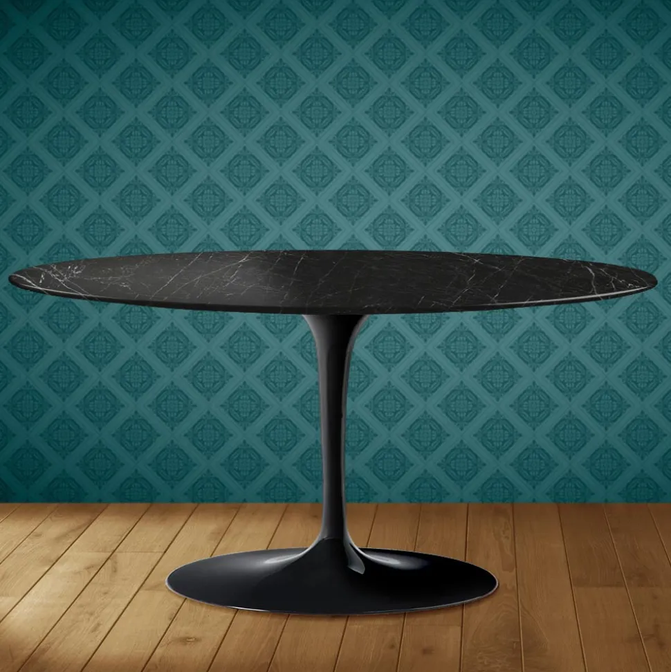 Tavolino Tulip Saarinen Ovale H 41 in Ceramica Somnia Made in Italy - Scarlet