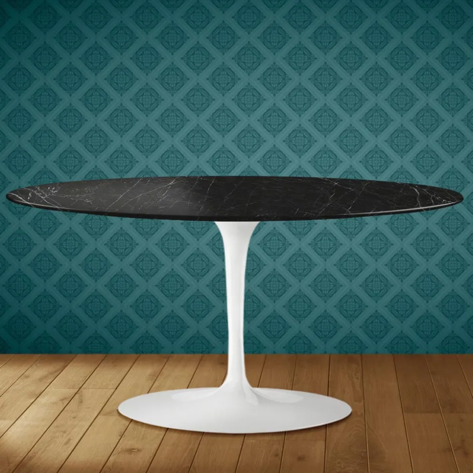Tavolino Tulip Saarinen Ovale H 41 in Ceramica Somnia Made in Italy - Scarlet