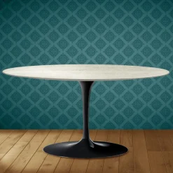 Tavolino Tulip Saarinen Ovale H 41 in Ceramica Marmorio Made in Italy - Scarlet