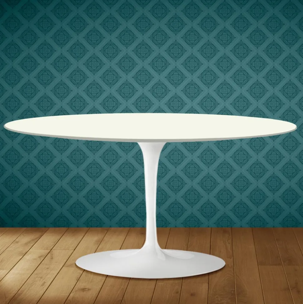 Tavolino Tulip Saarinen Ovale H 41 in Ceramica Moonè Made in Italy - Scarlet