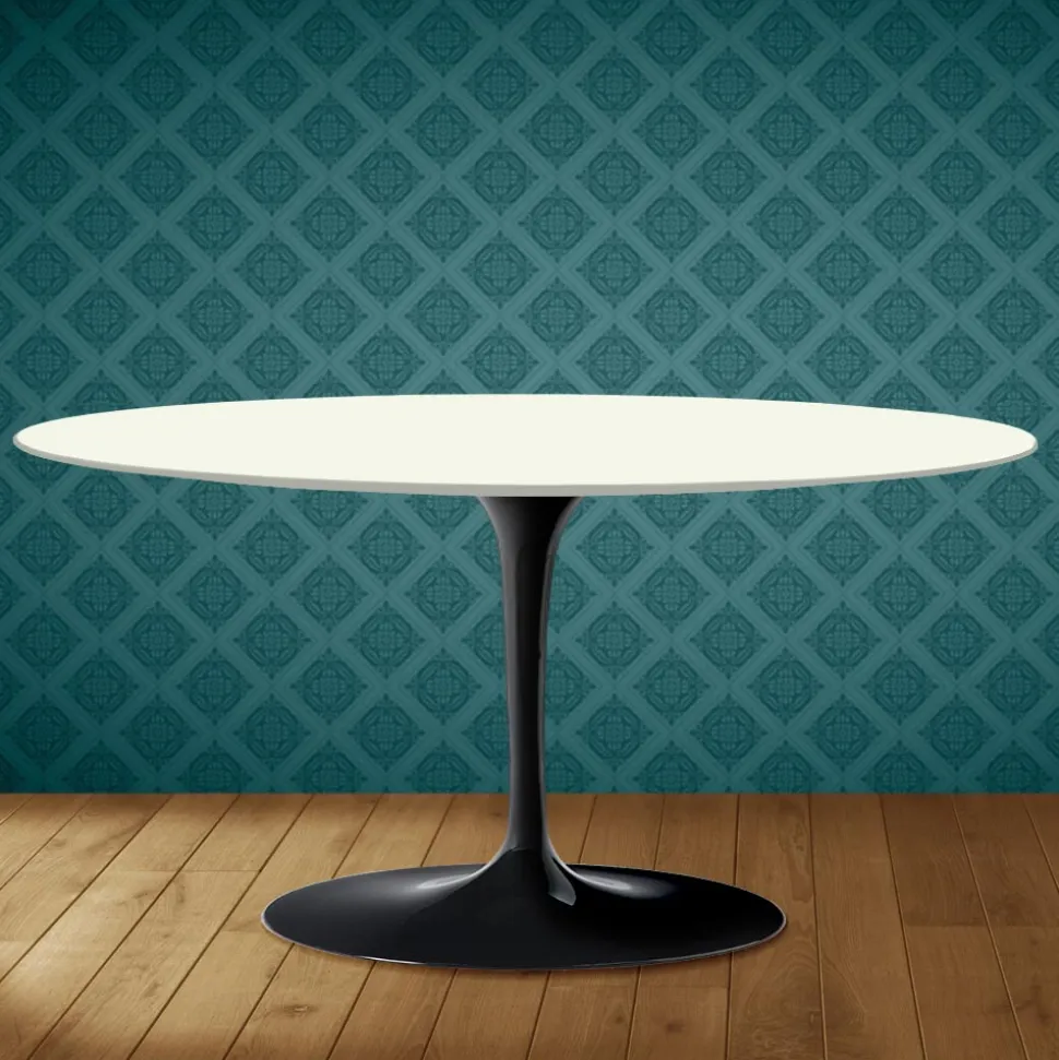 Tavolino Tulip Saarinen Ovale H 41 in Ceramica Moonè Made in Italy - Scarlet
