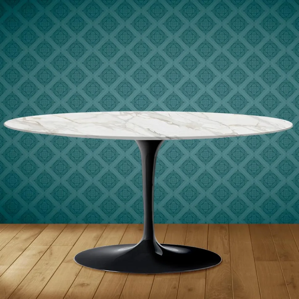Tavolino Tulip Saarinen Ovale H 41 in Ceramica Morpheus Made in Italy - Scarlet
