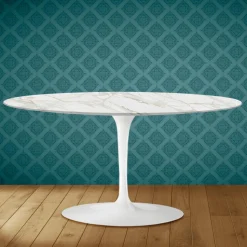 Tavolino Tulip Saarinen Ovale H 41 in Ceramica Morpheus Made in Italy - Scarlet