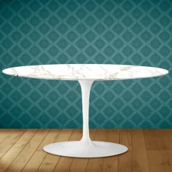 Tavolino Tulip Saarinen Ovale H 41 in Ceramica Entzo Made in Italy - Scarlet