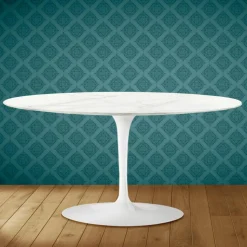 Tavolino Tulip Saarinen Ovale H 41 in Ceramica Rem Made in Italy - Scarlet