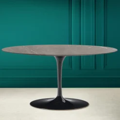 Tavolino Tulip Saarinen Ovale H 41 in Ceramica Pietra Grey Made in Italy - Scarlet