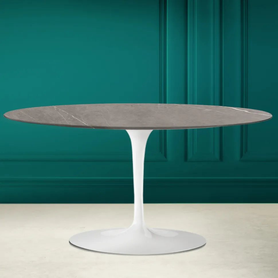 Tavolino Tulip Saarinen Ovale H 41 in Ceramica Pietra Grey Made in Italy - Scarlet