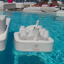 Tavolino – vassoio galleggiante in ecopelle nautica e plexiglass Trona