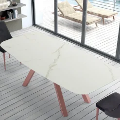 Tavolo a Botte Moderno in Ceramica e Acciaio Oro Rosa Made in Italy – Settimmio