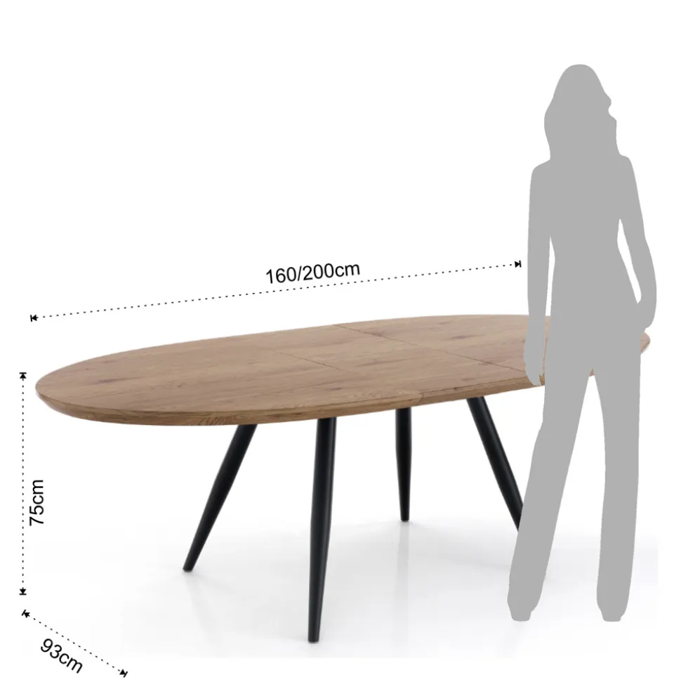 Tavolo Allungabile a 200 cm con Gambe in Metallo Nero - Litio