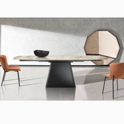 Tavolo Allungabile con Base in Acciaio e Piano in Ceramica Finitura Marmo - Emilia