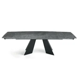 Tavolo Allungabile con Base in Metallo e Piano in Vetro Rigato Made in Italy - Lumo