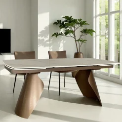 Tavolo Allungabile da 180 a 260 cm in Gres Sintered Stone Finitura Calacatta - Vortex