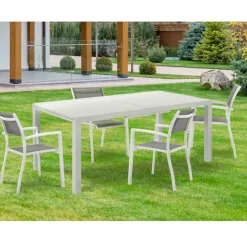 Tavolo Allungabile da Giardino con Piano e Base in Alluminio Bianco - Parler