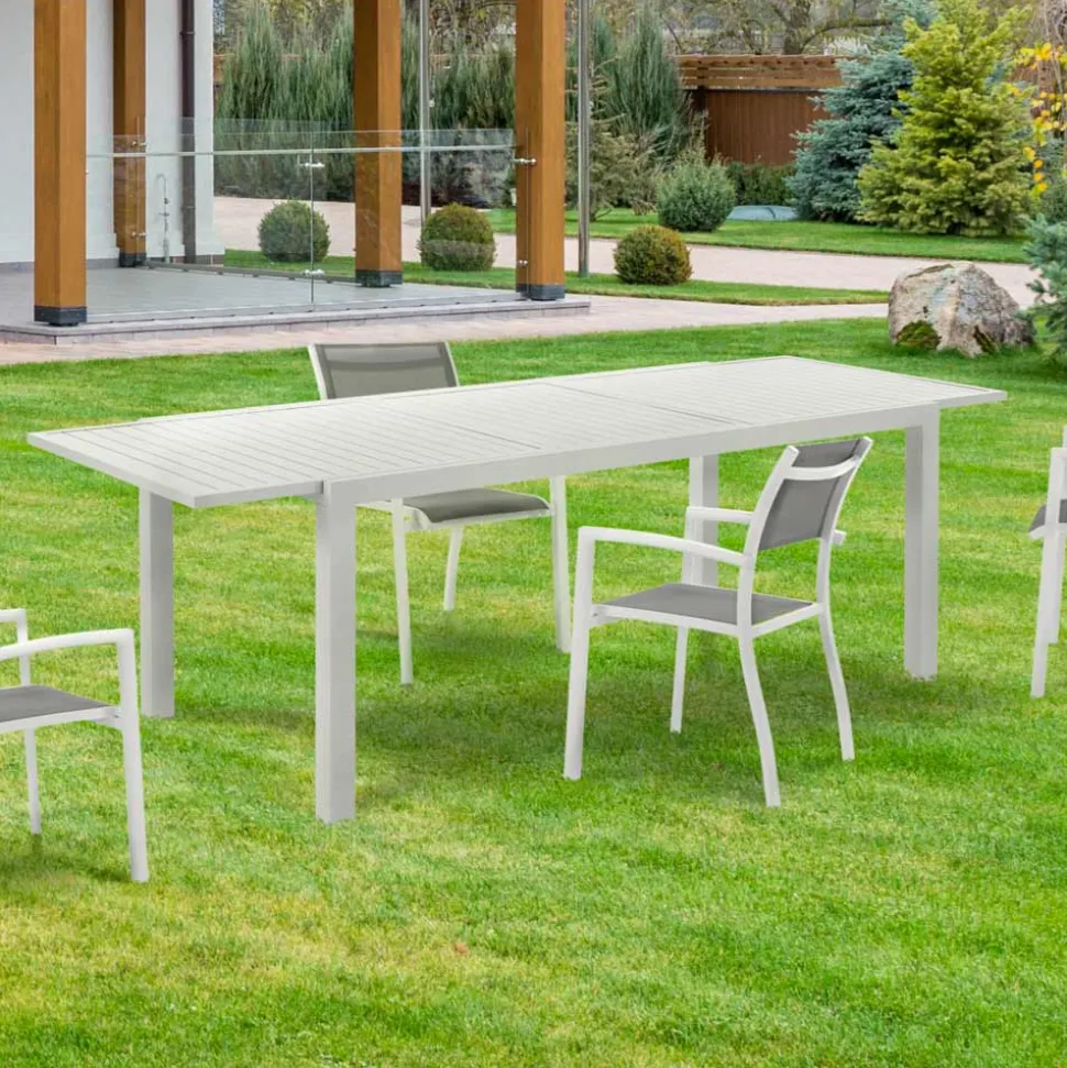 Tavolo Allungabile da Giardino con Piano e Base in Alluminio Bianco - Parler