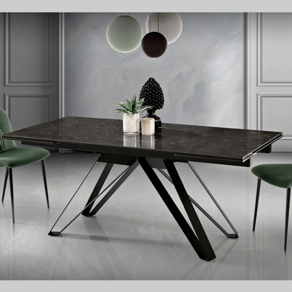 Tavolo Allungabile da Soggiorno in Metallo e Vetroceramica Made in Italy - Meluso