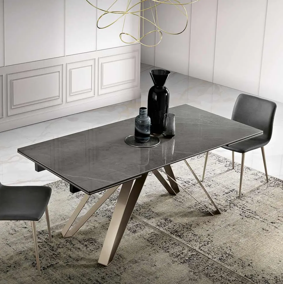 Tavolo Allungabile da Soggiorno in Metallo e Vetroceramica Made in Italy - Meluso