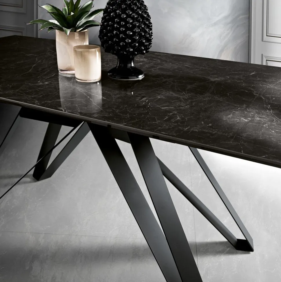Tavolo Allungabile da Soggiorno in Metallo e Vetroceramica Made in Italy - Meluso