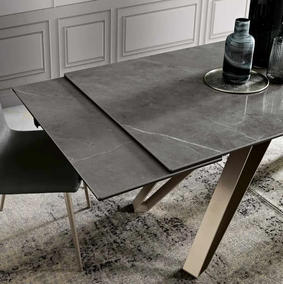 Tavolo Allungabile da Soggiorno in Metallo e Vetroceramica Made in Italy - Meluso