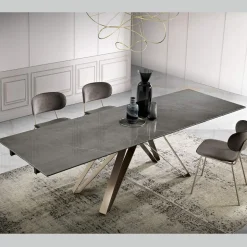 Tavolo Allungabile da Soggiorno in Metallo e Vetroceramica Made in Italy - Meluso